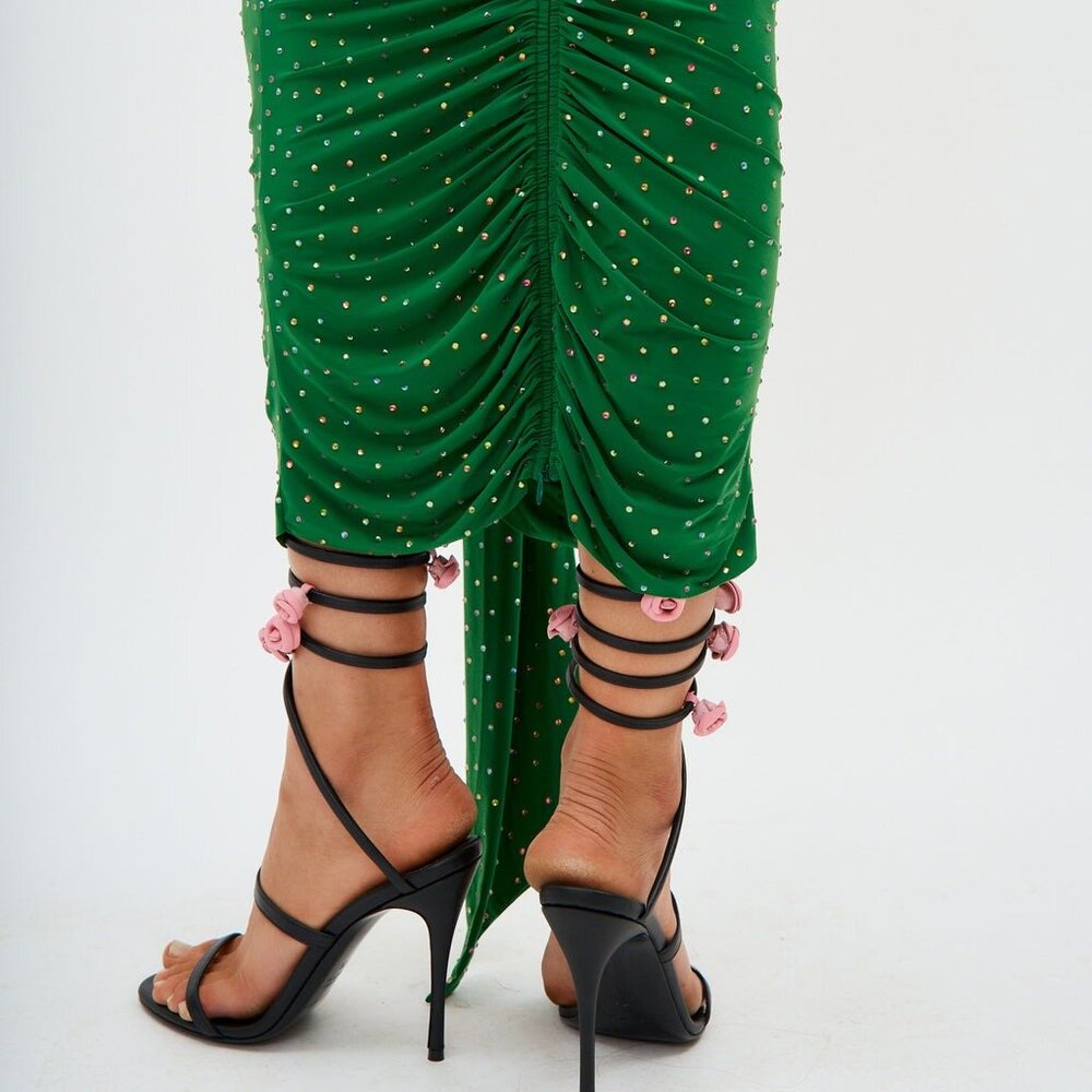 New NWT Alex Perry Ruched Crystal Skirt in Emerald embellished ruched bodycon - Picture 6 of 15